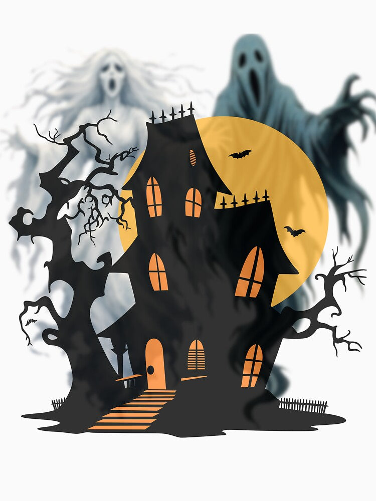 Halloween Haunted House with Ghosts Spooky Horror Design by iamKRUK