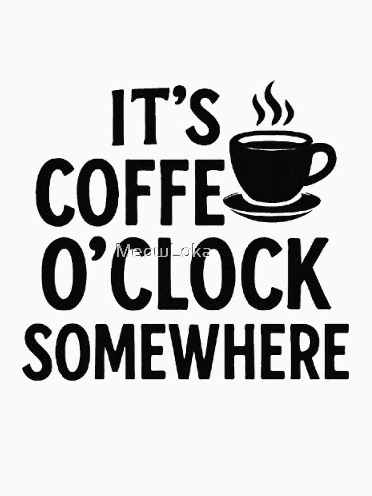 It’s Coffee O’Clock Somewhere – Funny Coffee Lover Quote by MeowLoka ⭐⭐⭐⭐