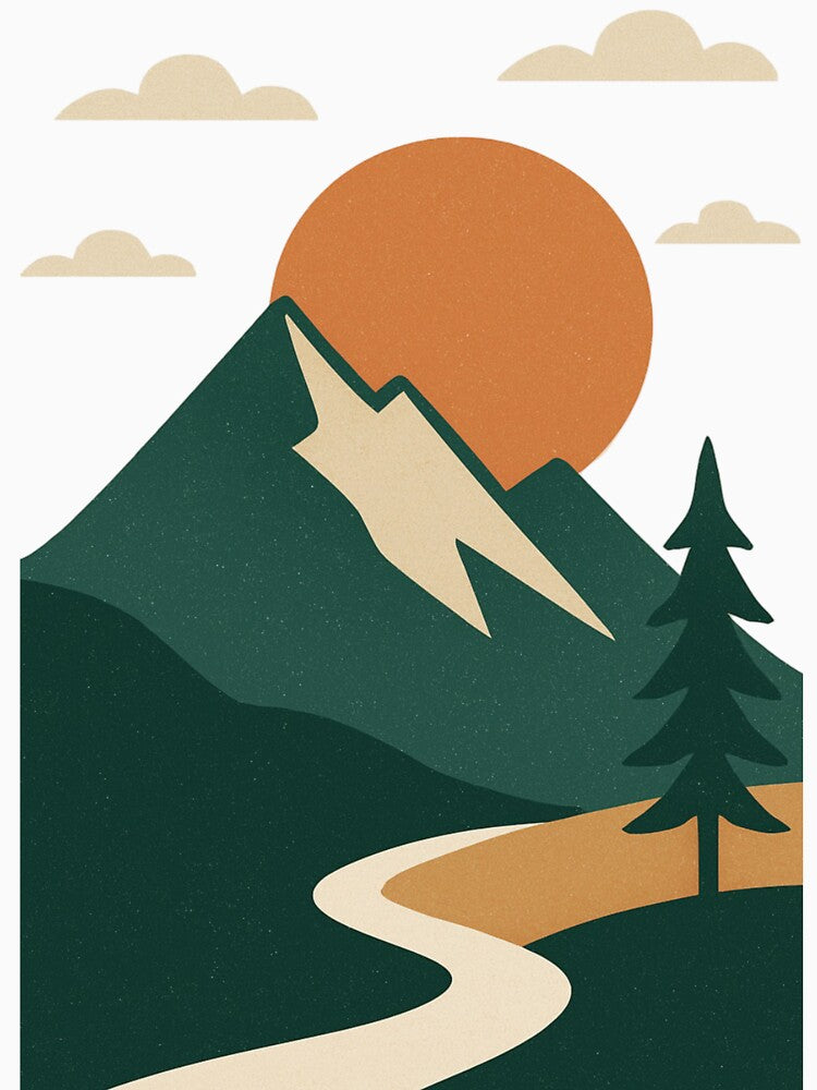 Minimalist Retro Mountain Landscape | Vintage Sunset Nature Illustration by zevorgue