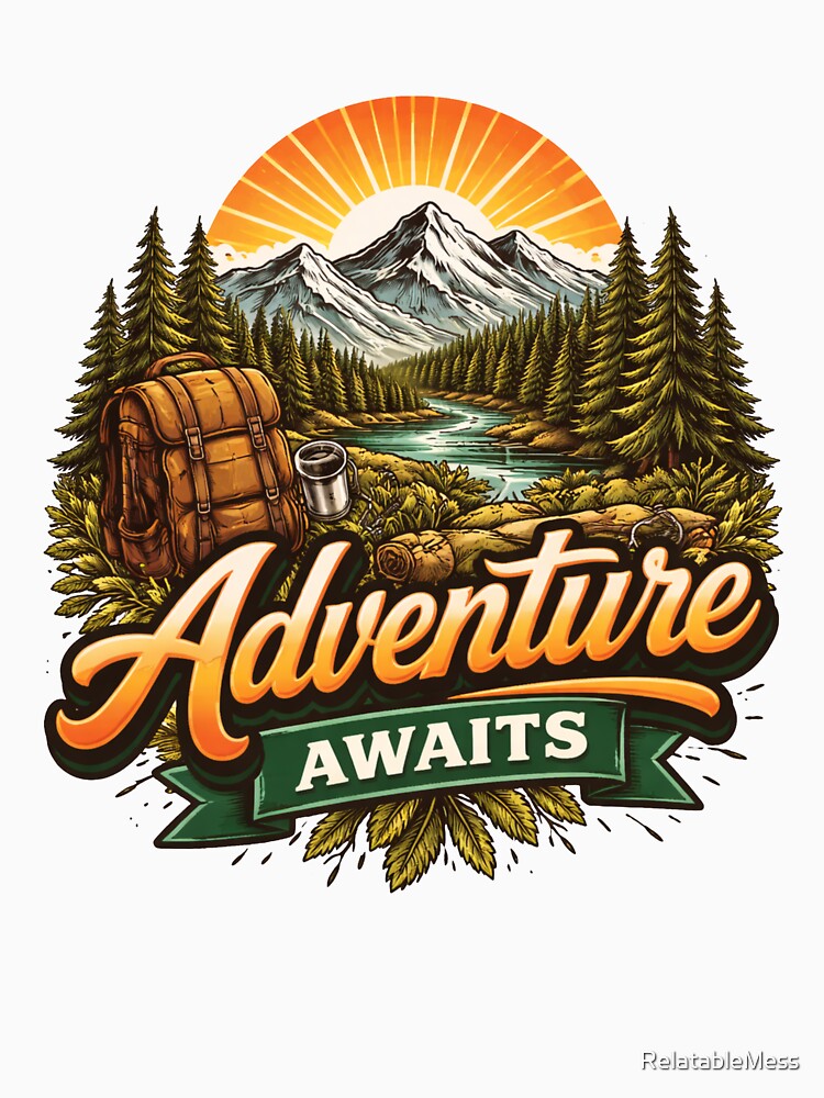 Adventure Awaits Mountain T-Shirt | Minimal Outdoor Hiking Nature Graphic Tee by RelatableMess