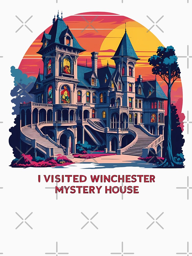 Winchester Mystery House Sunset – Retro Flat 2D Haunted Mansion Vector | California Gothic Art by LoliDesignShop