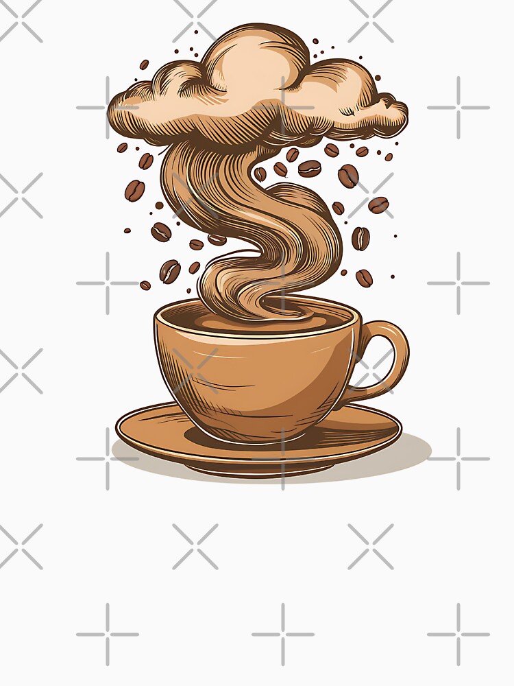 Coffee Maker - Artistic Coffee Cup with Dreamy Clouds and Coffee Beans by DesignDoodleArt