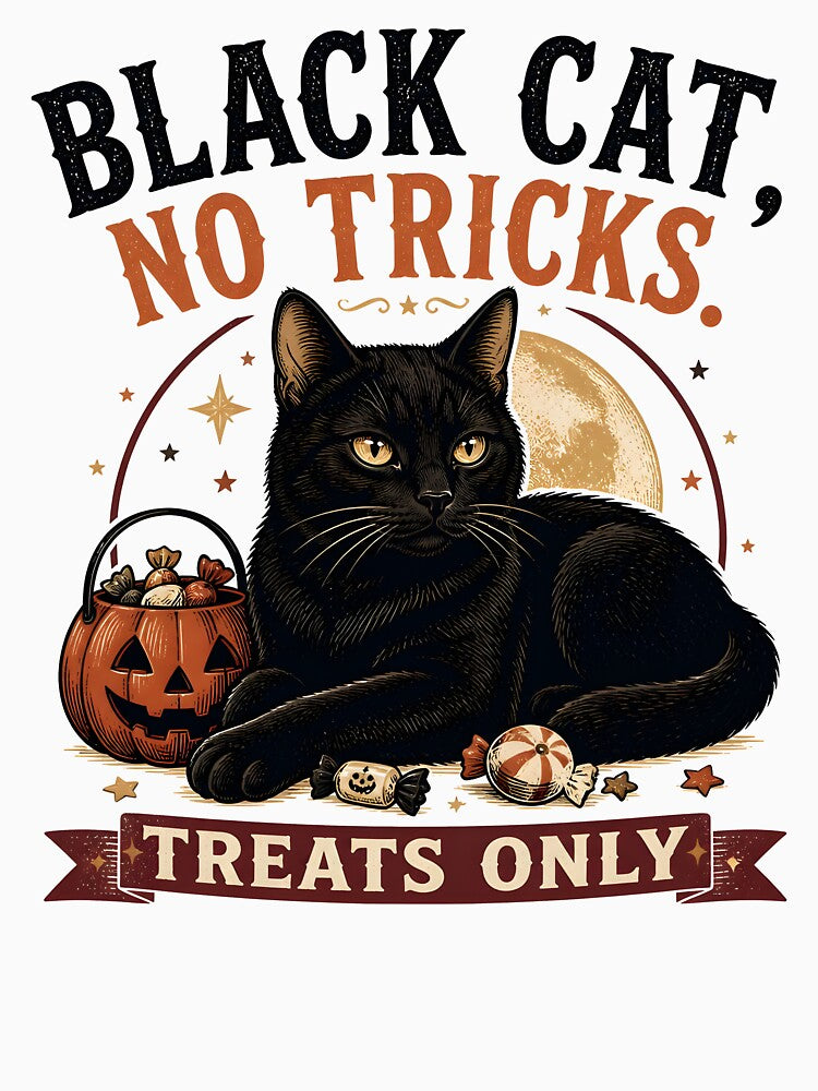 BLACK CAT, NO TRICKS No Tricks Halloween Gothic Engraving by BernoNickel