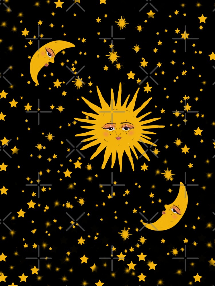 Celestial sun moon and stars black by Mermaidssparkle