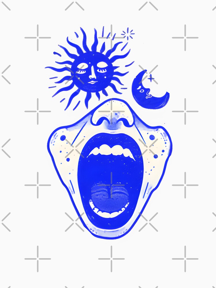 Yawning mouth with celestial moon and sun by Newrealis