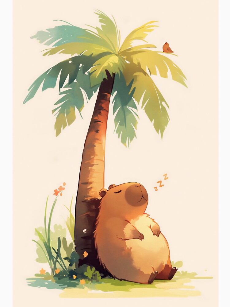 Capybara Napping Under Palm Tree by AshiraCreations