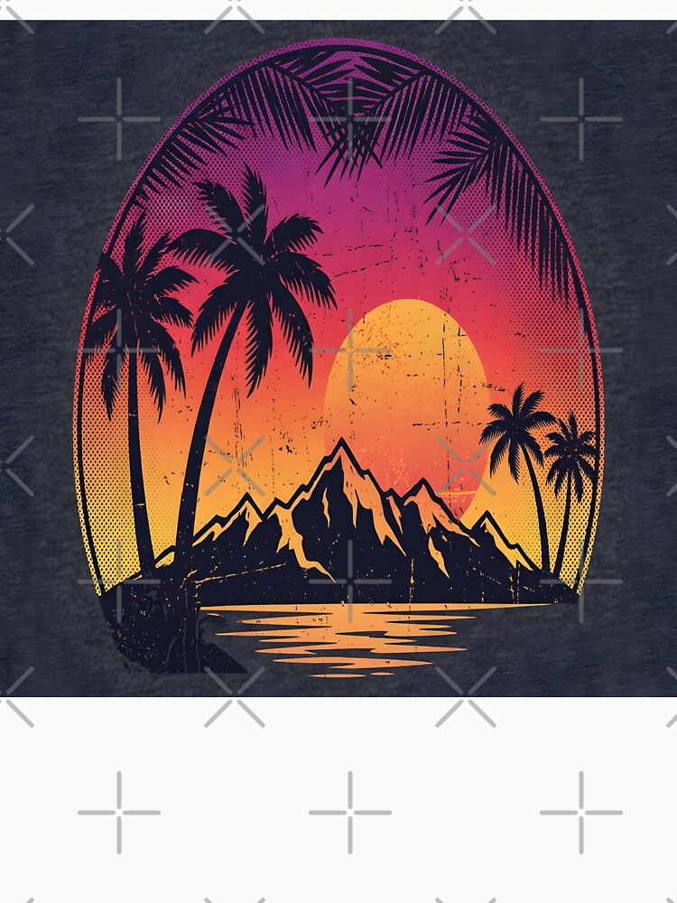 Retro Vintage Sunset Palm Trees 80s Aesthetic Nostalgic Summer Beach T-Shirt Design by Jayara [Born To Reign]