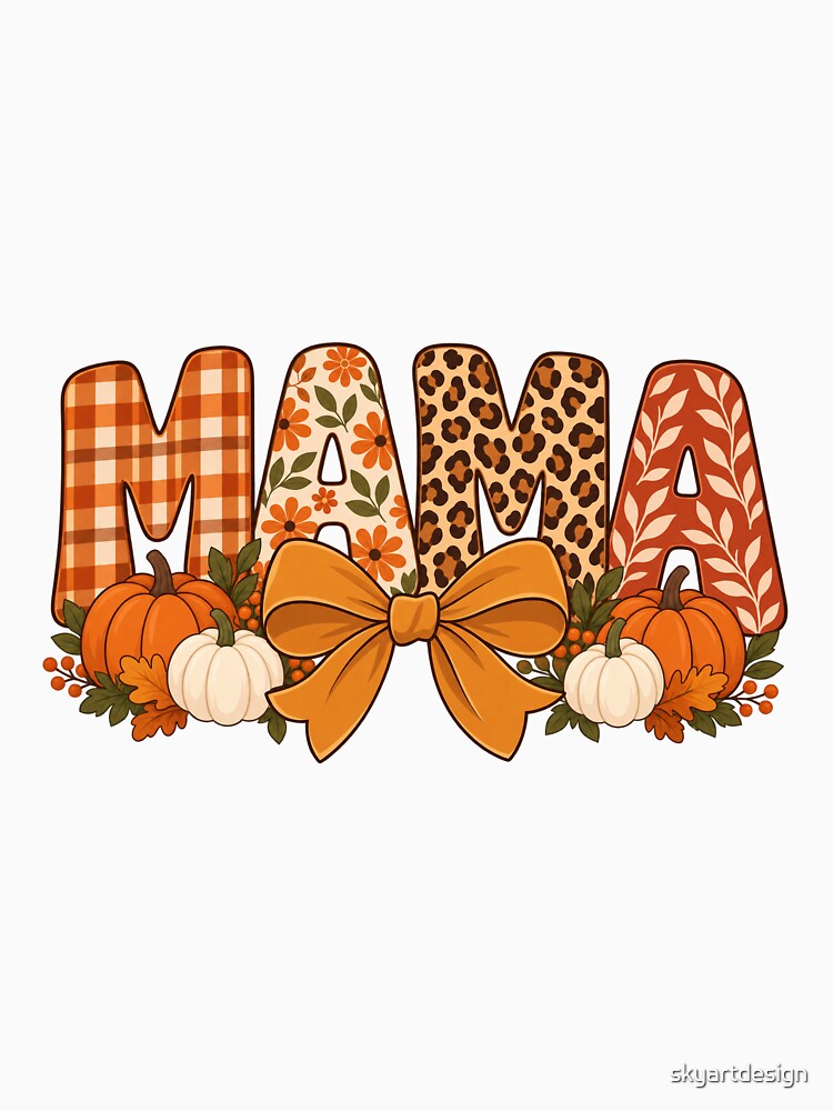 Autumn Mama Patchwork Lettering with Pumpkins and Bow by skyartdesign