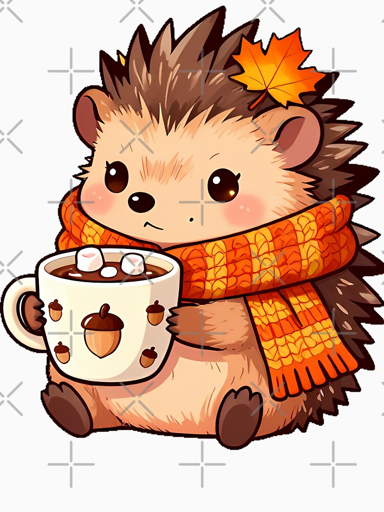 Cozy Hedgehog with Maple Leaf Scarf and Cocoa by pumsquare