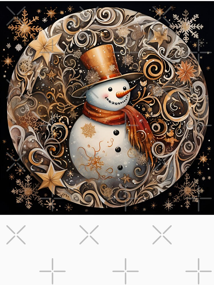 Nostalgic snowman drawing with swirling snowflakes print by dcrc