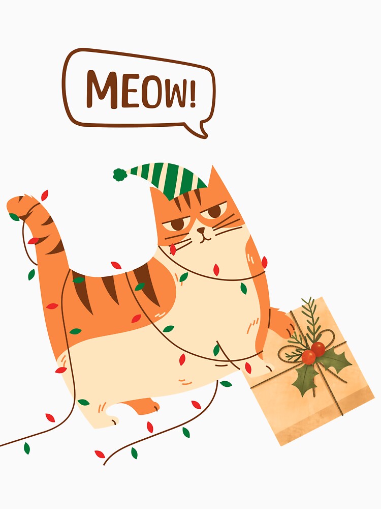 Meow Cat with a Present T shirt by Mitti Di Khushboo
