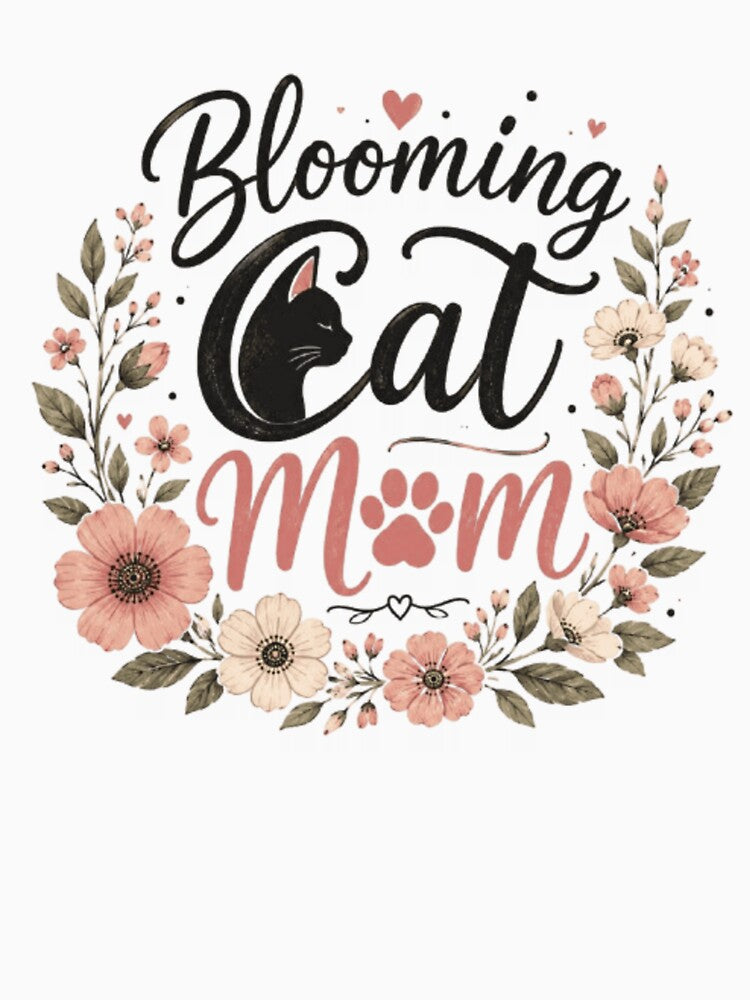 Blooming Cat Mom Floral Cute Cat Lover Retro T-Shirt by 1PRINTORA1