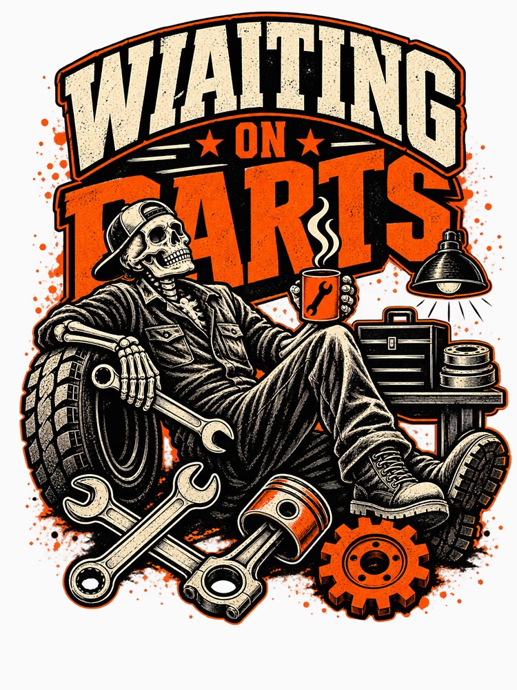 Waiting on Parts Funny Skeleton Mechanic Auto Repair Garage by Putin-07