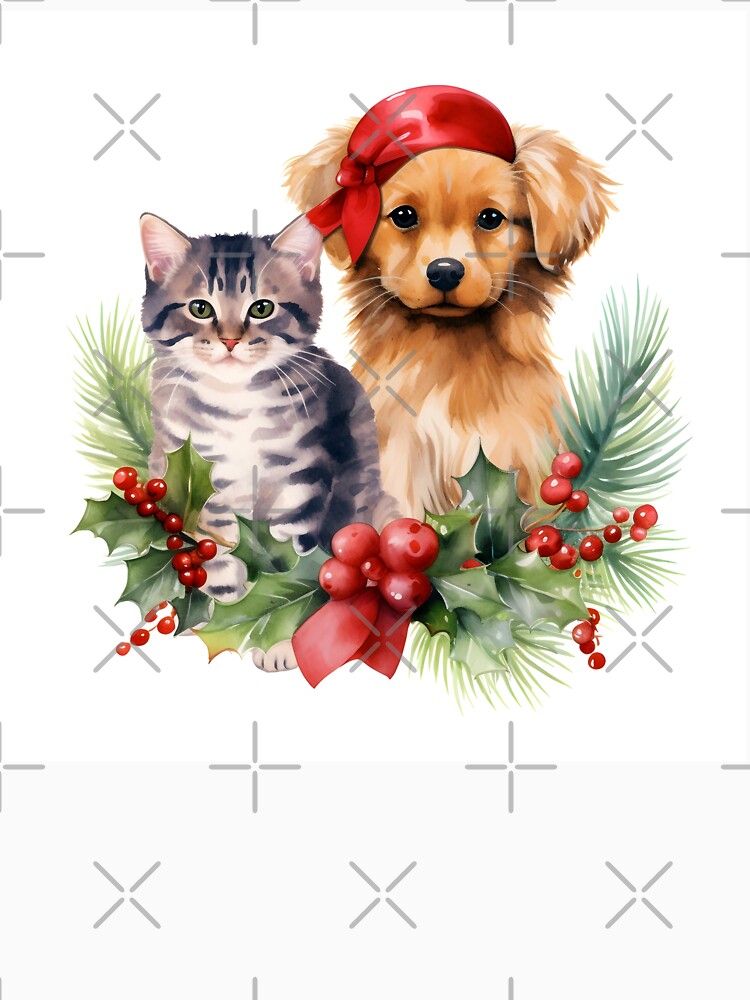 adorable dog and cat christmas holiday print by dcrc