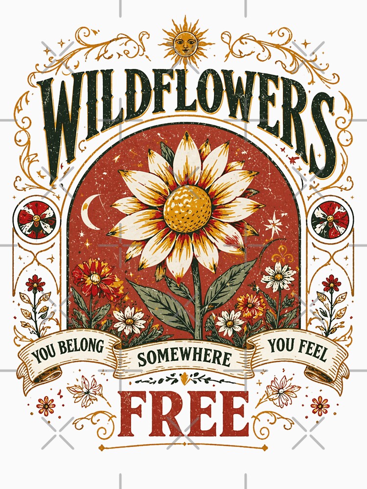 Retro Wildflowers You Belong Somewhere Feel Free by ZENVIRART