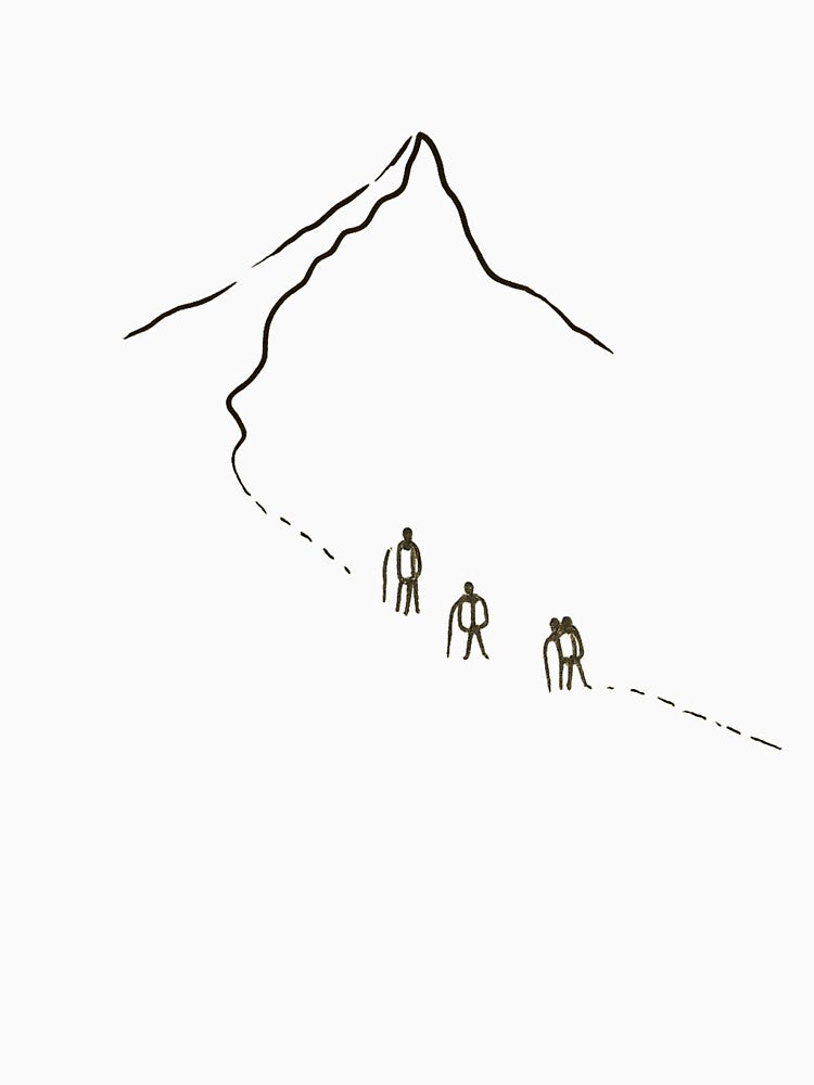 Minimalist Hikers Climbing Mountain Line Drawing by Wandertrace