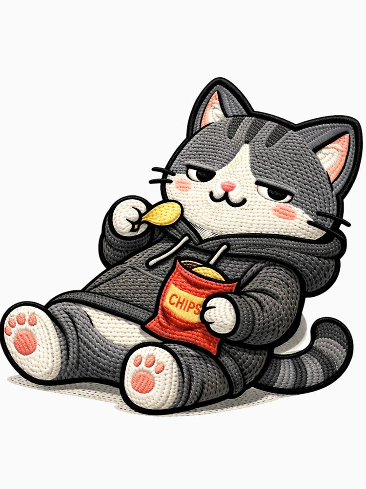 Lazy Weekend Cat Cozy Aesthetic | Funny Kawaii Animal Embroidery Style by ColorSplash123