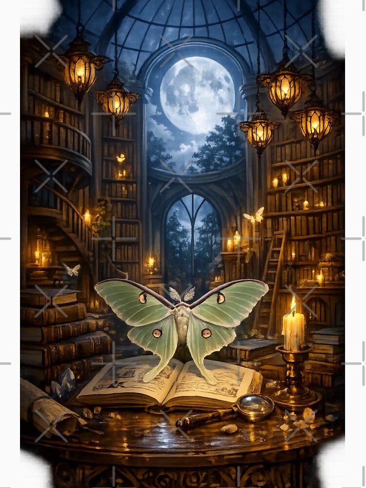 Moonlit Luna Moth Library Dark Academia Dream by StickyGuys