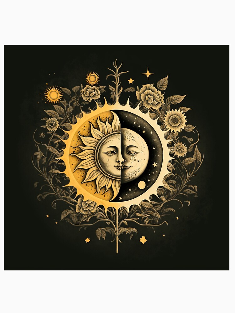 Celestial Symphony  Vintage Sun and Moon Lithograph by RetroZ0