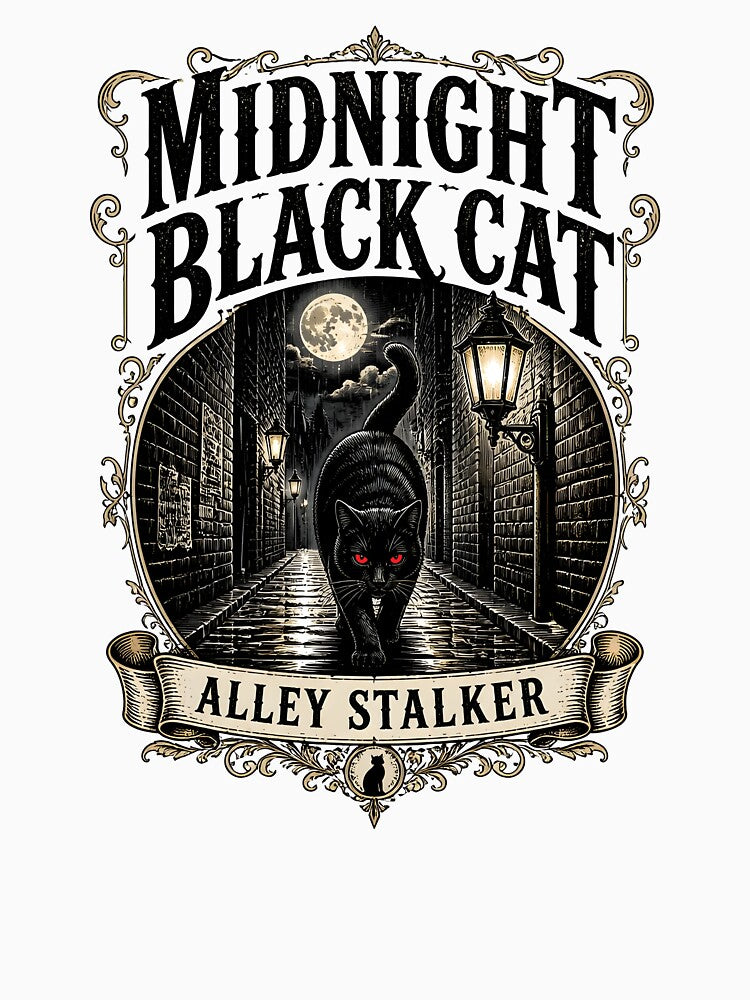 Midnight Black Cat Alley Stalker Vintage Engraving by BernoNickel