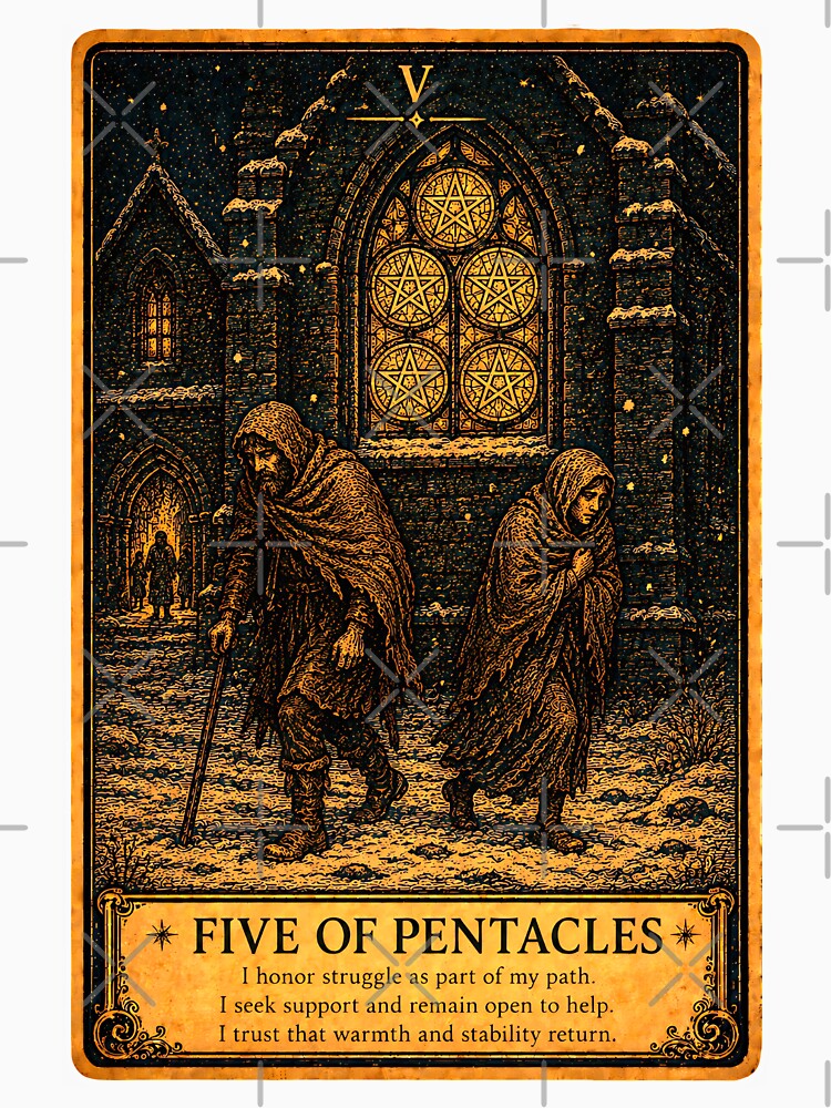 Five of Pentacles Tarot Card - Hardship, Resilience & Hope Art by ArcanaAbsolute