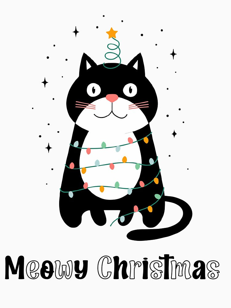 Santa Black Cat Tangled Up In Christmas Tree Lights Holiday by KidTastic