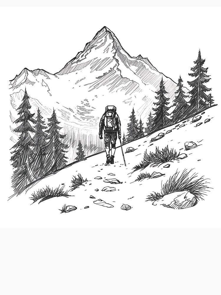 Mountain Hiker Sketch – Hand Drawn Hiking Line Art Illustration by Activity01