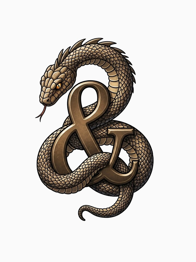 Gothic Serpent & Ampersand Mystical Dark Academia Art & Fantasy Snake Illustration by Tofimo