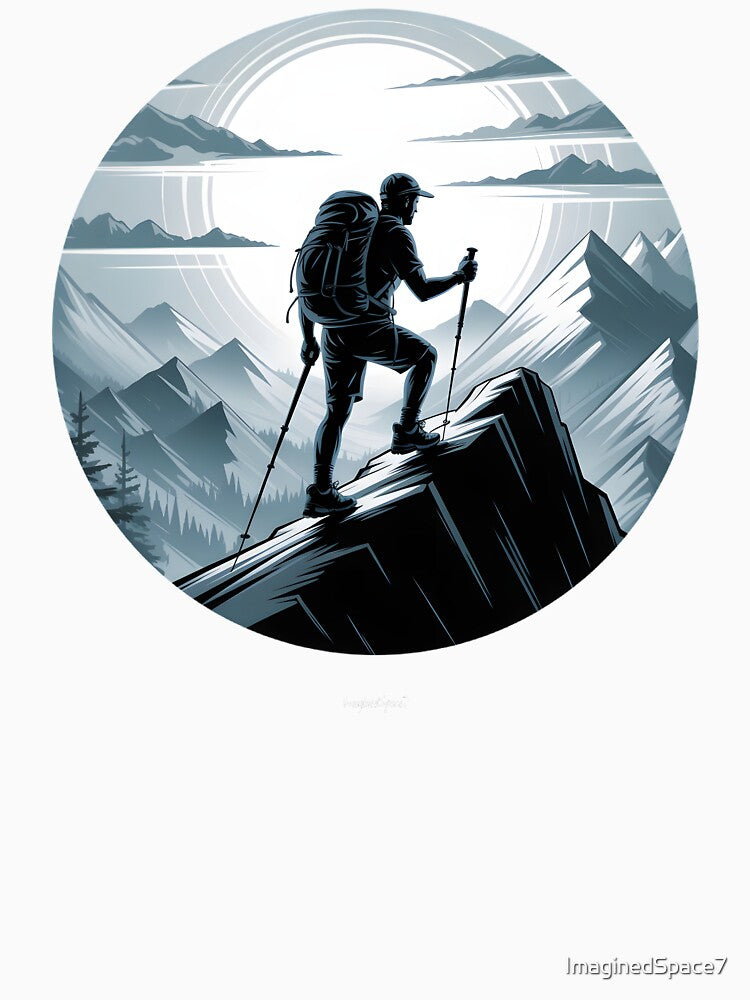 Minimalist Alpinist – Solo Mountain Ridge Climber Vector Design by ImaginedSpace7