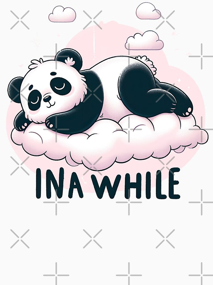 Funny Lazy Panda "In A While" - Dreamy Panda Resting on Cloud Tee TShirt by MAPDDesigns
