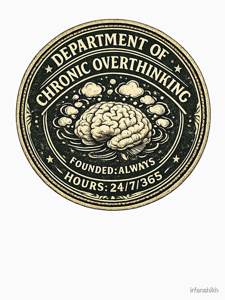 Department of Chronic Overthinking Founded Always – Funny Fake Government Seal | Anxiety Humor Gift by irfanshikh
