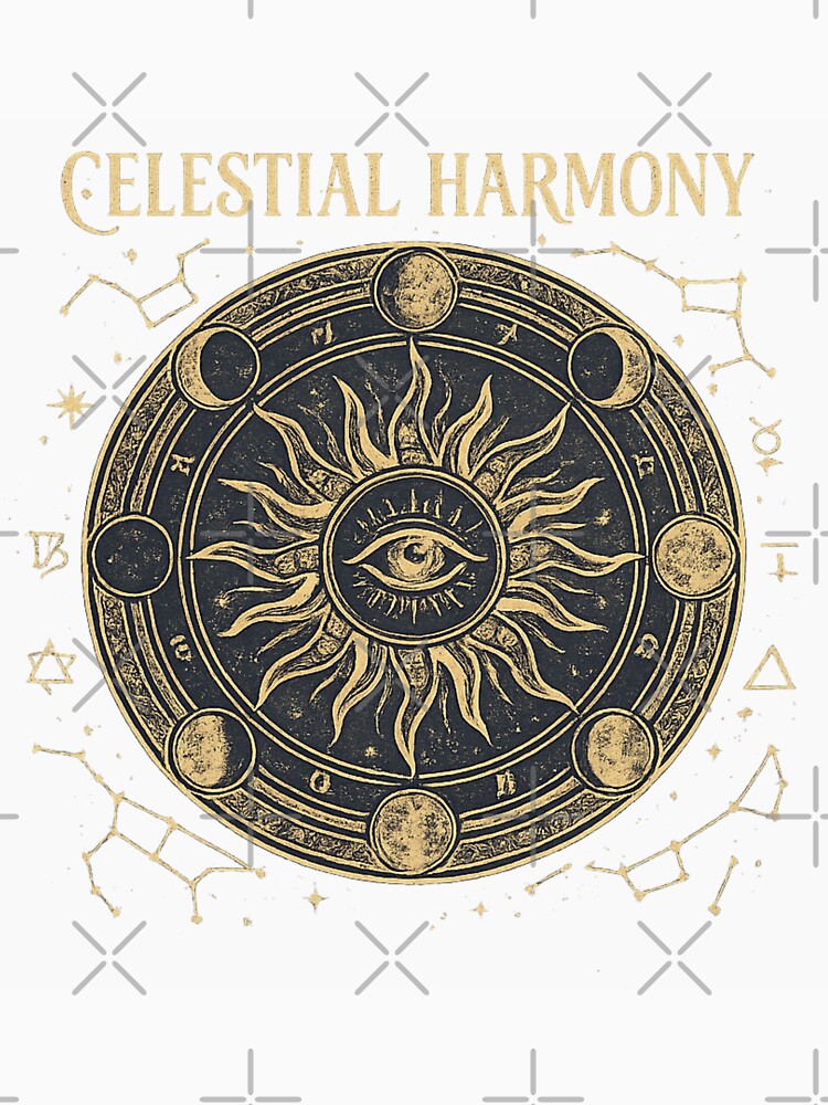 Celestial Harmony Vintage Sun Moon Zodiac Phases by ZENVIRART