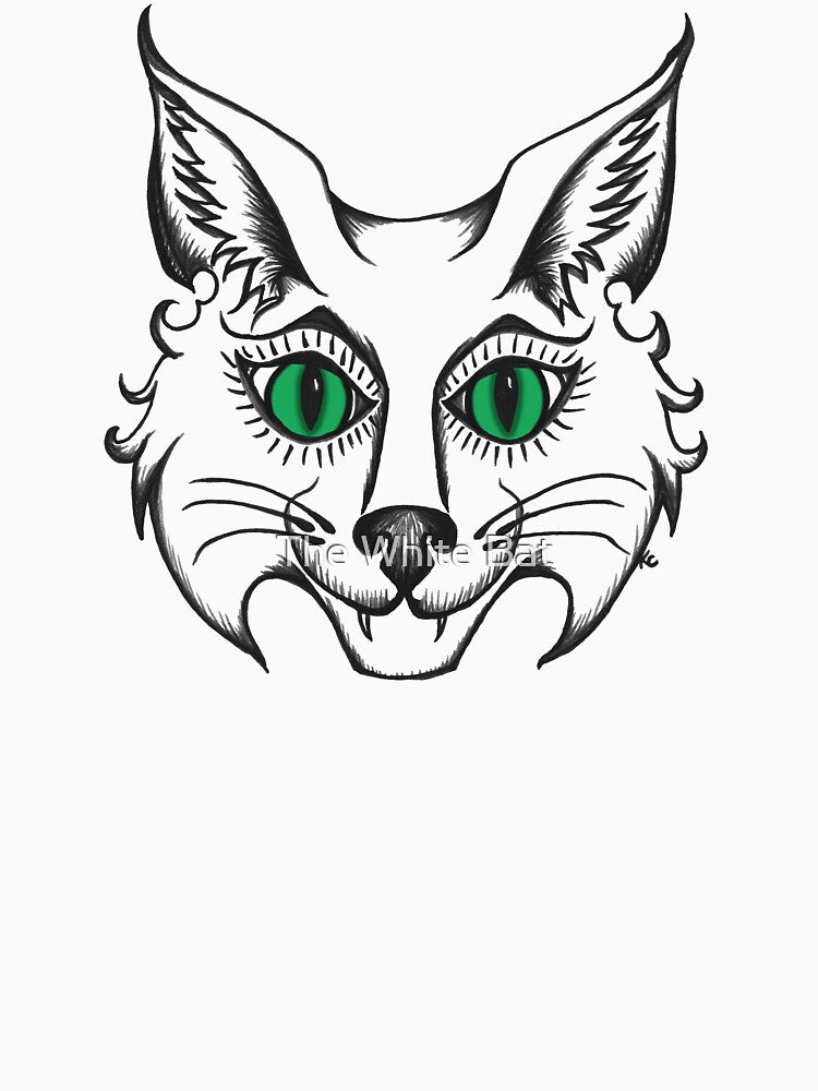 Green-Eyed Retro Cat Face by The White Bat