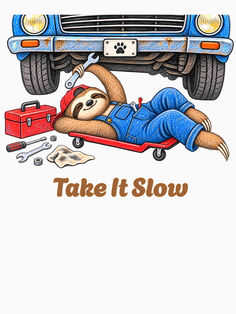 Take It Slow Sloth Mechanic – Funny Car Repair Design by Buli89