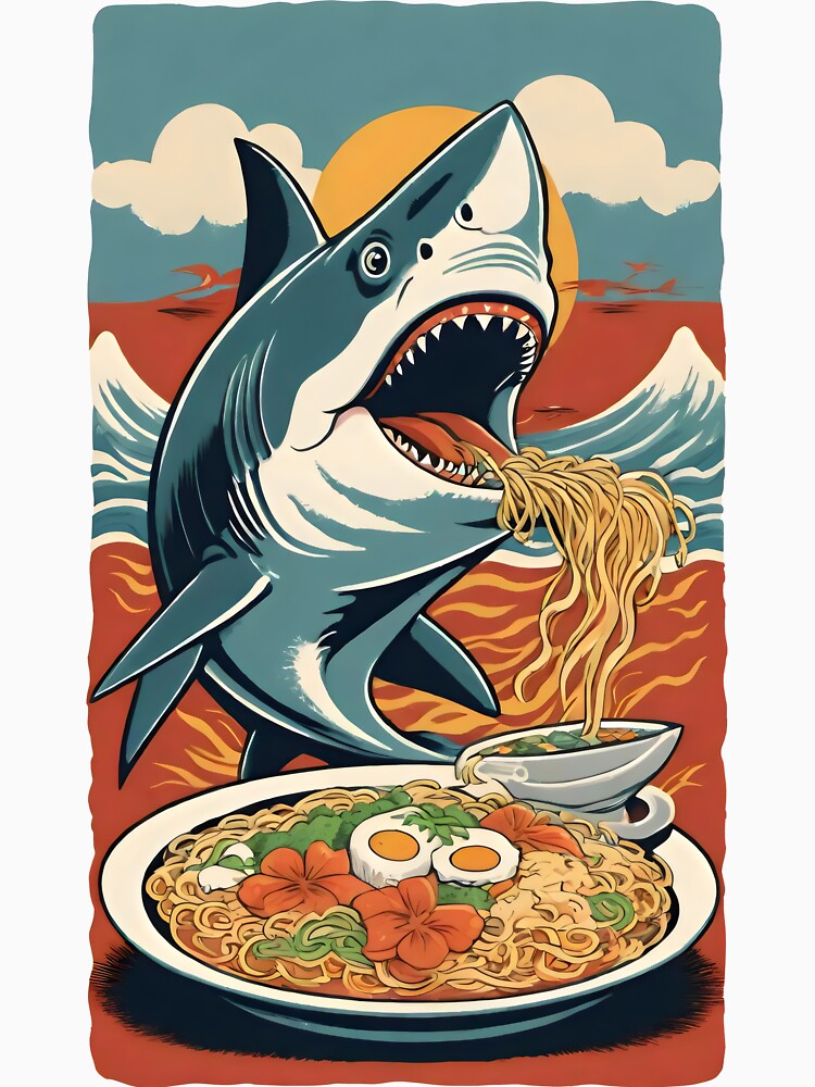 Eating Ramen – Funny Shark and Noodles Design by Prime-Studio