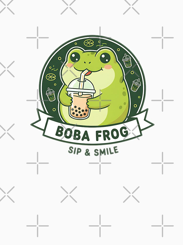 Kawaii Chibi Frog Drinking Bubble Tea – Cute Funny Frog Art for Sticker & Shirt by meesub
