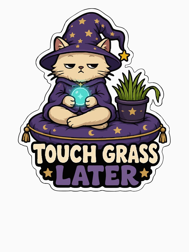 Touch Grass Later Cozy Cat Wizard Gamer Cat by danielstirling