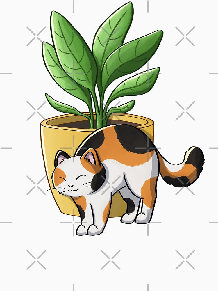 Calico Cat And Plant by Meowrye