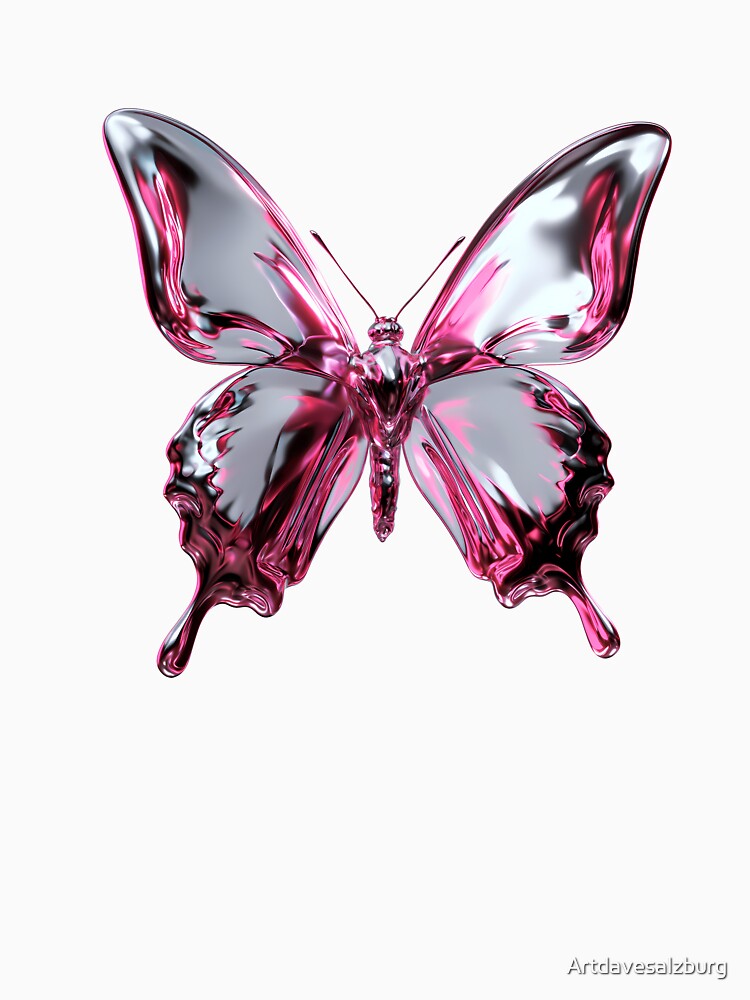 Y2K Liquid Chrome Butterfly - Magenta & Silver 3D Art by Artdavesalzburg