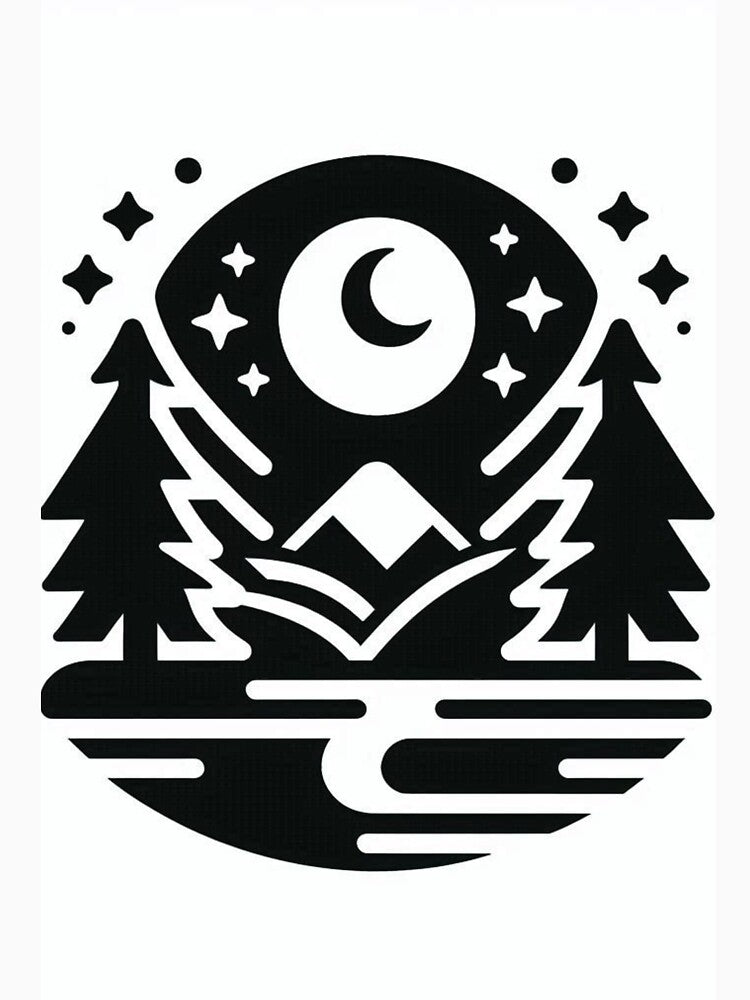 Mystical Forest Crescent Moon - Spiritual Landscape Nature Mountain Adventure by Lyvion design