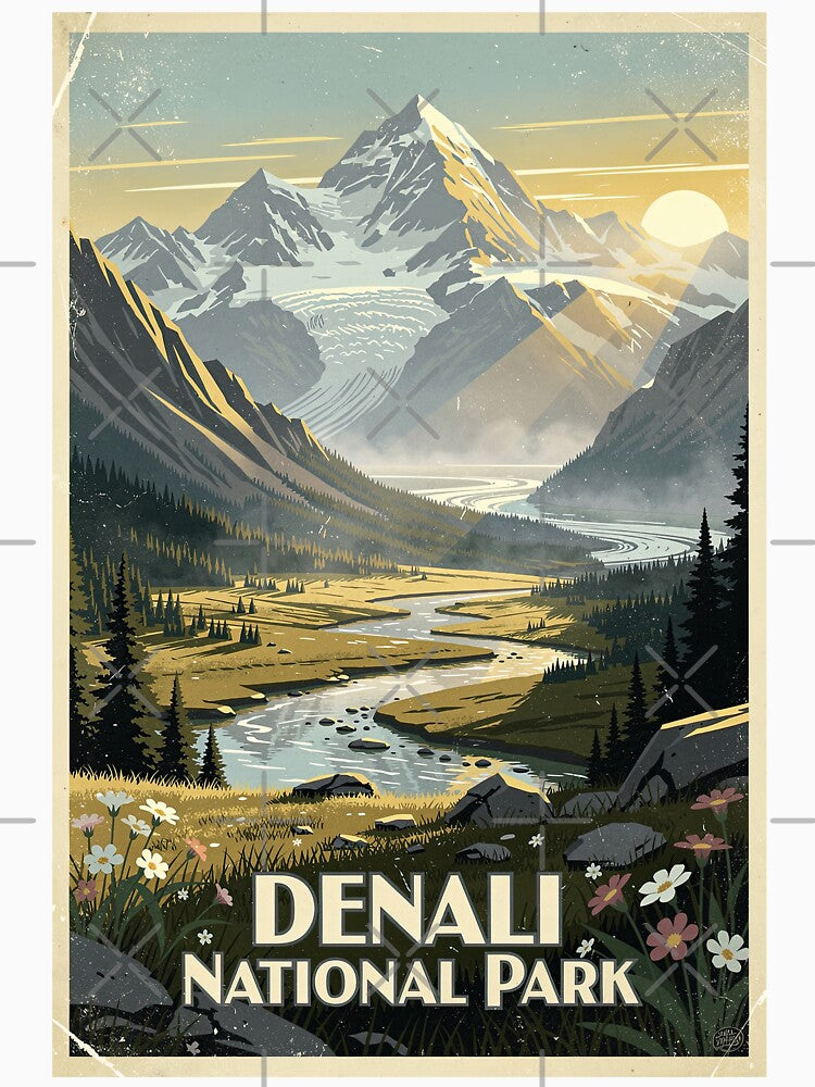 Denali National Park Vintage Travel Art by Teelogic