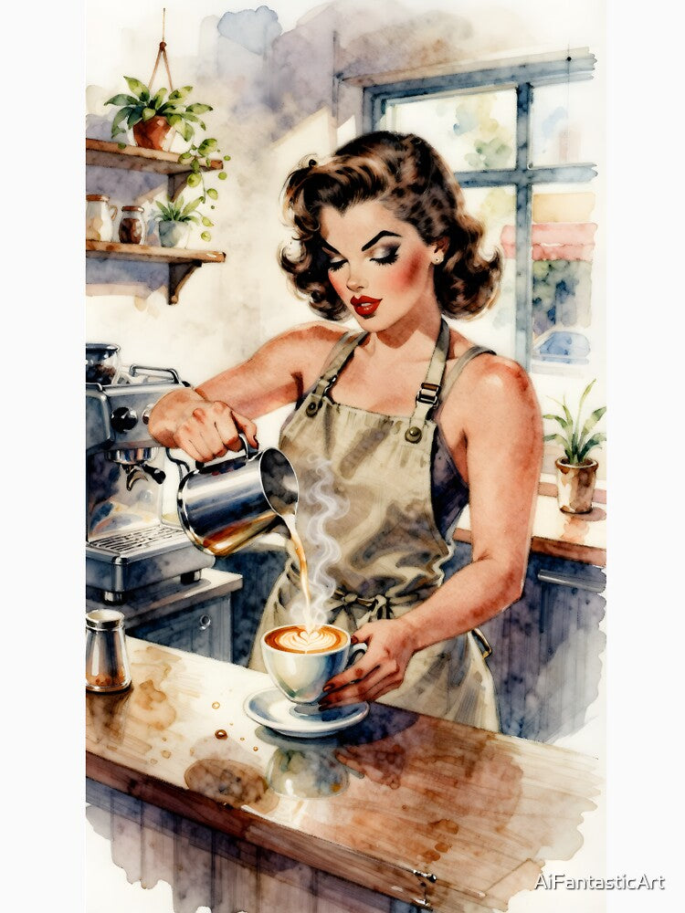 Retro Pin-Up - Barista Lady by AiFantasticArt