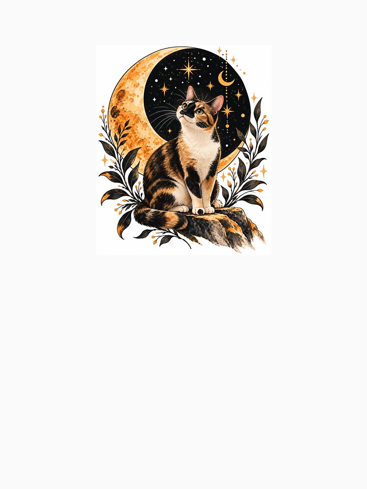 Celestial Calico Cat – Boho Moon & Stars by House of Vardit