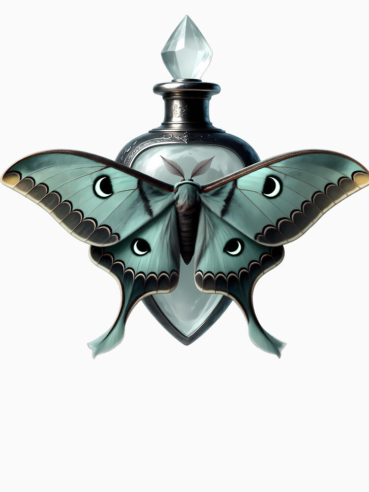 Gothic Luna Moth Antique Silver Moon Elixir Phial by IllumeInk