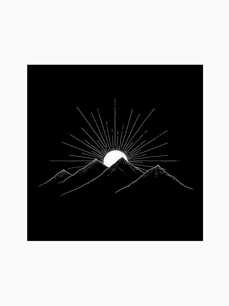 Minimal Mountain Sunrise Line Art – Black and White Nature Design by innerfaith