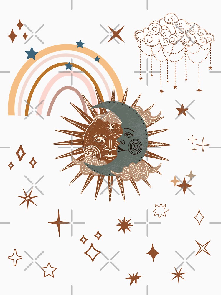 sun and moon celestial bohemian art by cutecrazytshirt