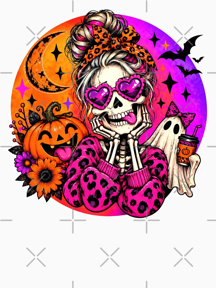 Spooky Cute Skeleton Girl Halloween – Pink Leopard Pumpkin & Ghost by RaspberryParty