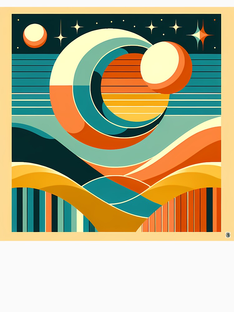 Geometric Sun and Moon Over Abstract Desert by InkSmithery