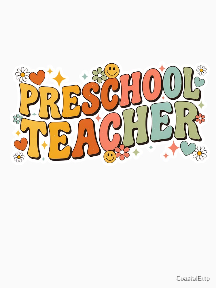 Retro Preschool Teacher Groovy Daisy Typography | Vintage Teacher Gift by CoastalEmp