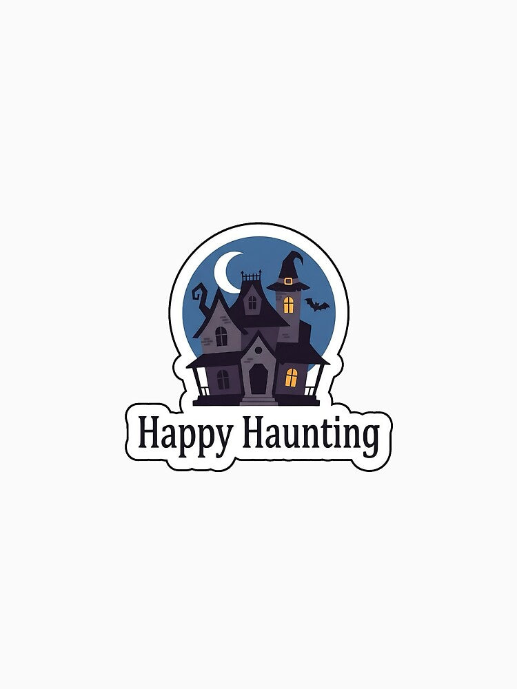 Happy Haunting Haunted House - Cute Halloween Scene Typography Sticker by SimpleP